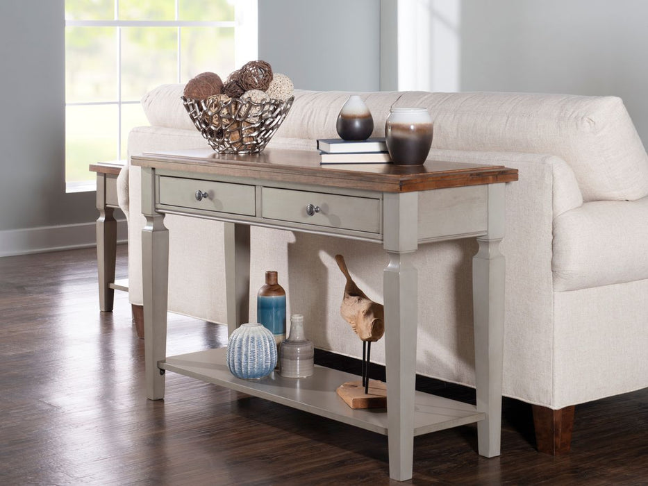 John Thomas Vista Sofa Table in Hickory & Stone